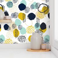 abstract expression mustard  mint navy khaki dots painted painterly abstract baby nursery