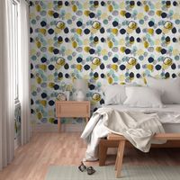 abstract expression mustard  mint navy khaki dots painted painterly abstract baby nursery