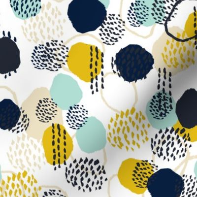 abstract expression mustard  mint navy khaki dots painted painterly abstract baby nursery