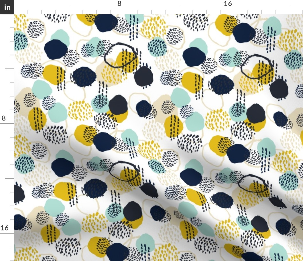 abstract expression mustard  mint navy khaki dots painted painterly abstract baby nursery