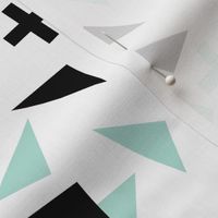 plus and tri scandi kids black and mint triangles plus swiss cross edgy kids trendy kids room fabric design