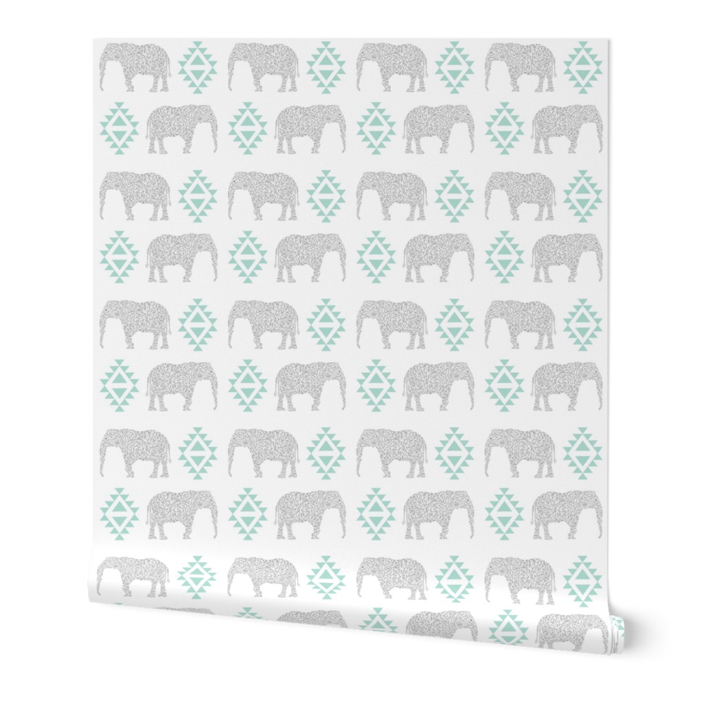 elephant grey mint kids nursery baby aztec geo geometric