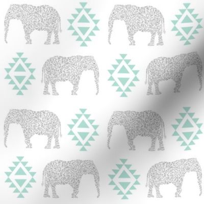 elephant grey mint kids nursery baby aztec geo geometric