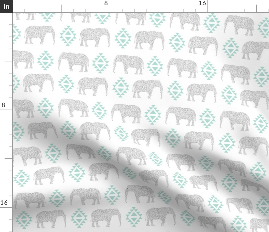 elephant grey mint kids nursery baby aztec geo geometric