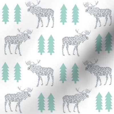 moose grey and mint trees nursery baby moose geo geometric animal kids baby