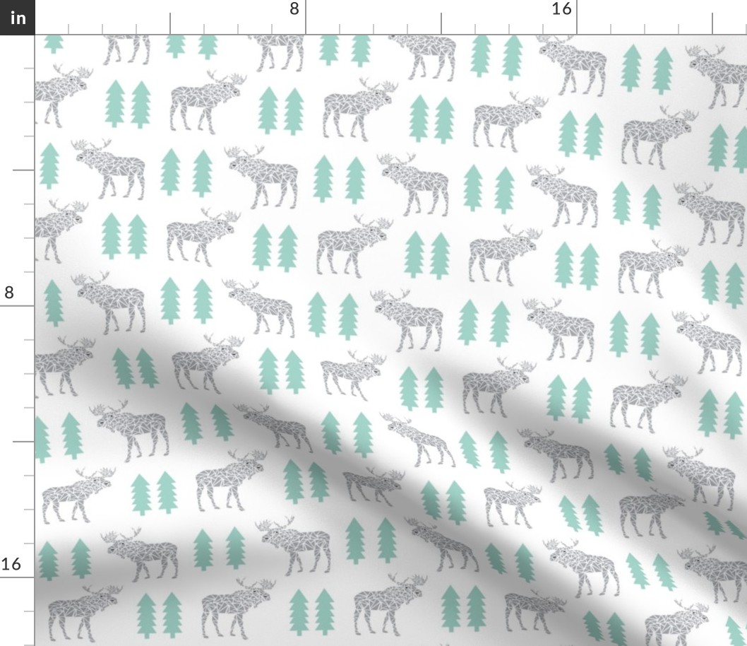 moose grey and mint trees nursery baby moose geo geometric animal kids baby