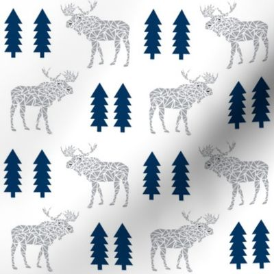 moose navy and grey animals geo geometric trees tree forest canada baby nursery 