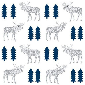 moose navy and grey animals geo geometric trees tree forest canada baby nursery 