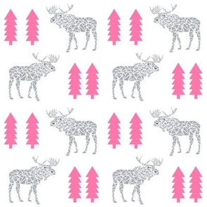 moose pink and grey kids boys geo geometric trees forest moose pink