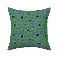 Elephants - small - Green, lilac and blue