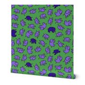 Elephants - small - Green, lilac and blue