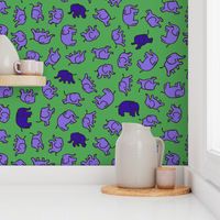 Elephants - small - Green, lilac and blue