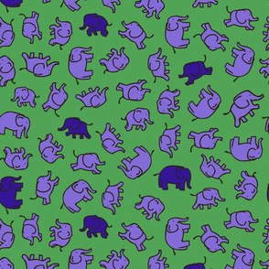 Elephants - small - Green, lilac and blue