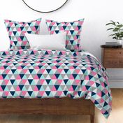 triangle cheater quilt pink navy blue grey spots dots polka dot kids baby blanket nursery