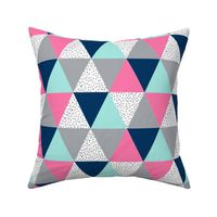 triangle cheater quilt pink navy blue grey spots dots polka dot kids baby blanket nursery