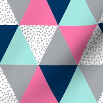 triangle cheater quilt pink navy blue grey spots dots polka dot kids baby blanket nursery