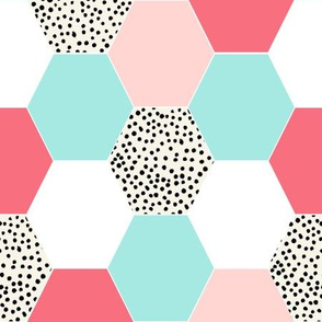 hexagon cheater quilt girls sweet coral mint pink girls blanket baby girl nursery quilt kids 