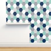 hexagon mint navy blue grey kids cheater quilt baby blanket baby quilt baby boy boys nursery hexie quilt kids baby