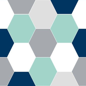 hexagon mint navy blue grey kids cheater quilt baby blanket baby quilt baby boy boys nursery hexie quilt kids baby