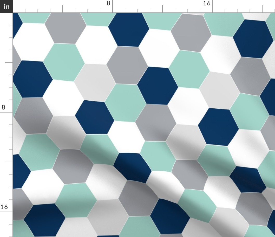 hexagon mint navy blue grey kids cheater quilt baby blanket baby quilt baby boy boys nursery hexie quilt kids baby