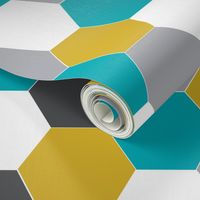 hexagon quilt cheater quilt boys charcoal turquoise mustard kids quilts baby blanket boys