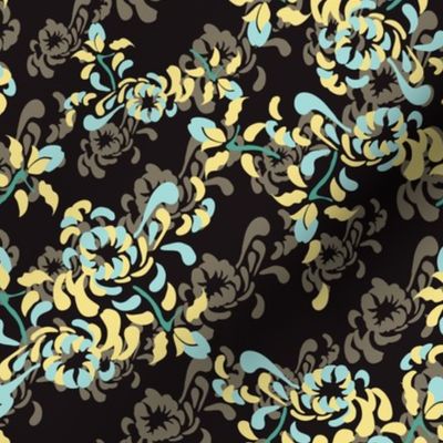 16-16S English Country Garden Floral Botanical Mum Mint Taupe Yellow Black _Miss Chiff Designs