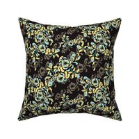 16-16S English Country Garden Floral Botanical Mum Mint Taupe Yellow Black _Miss Chiff Designs