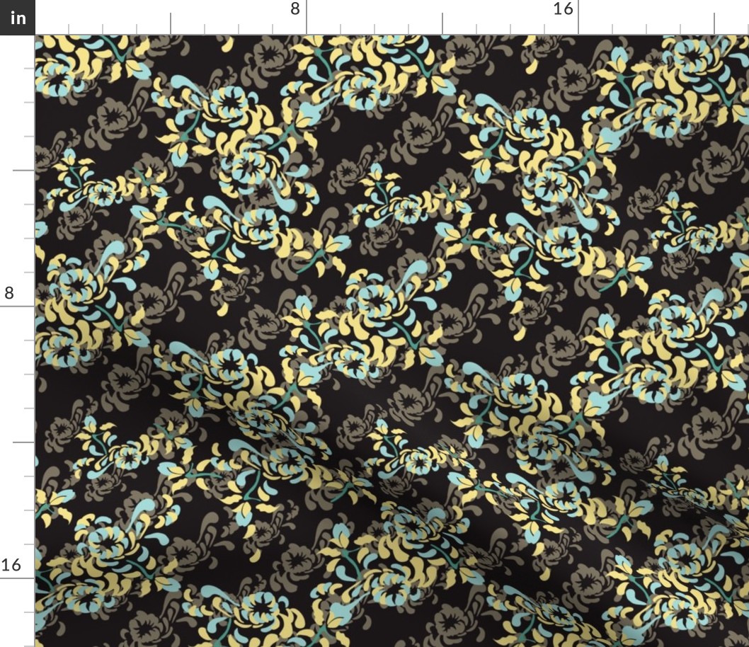 16-16S English Country Garden Floral Botanical Mum Mint Taupe Yellow Black _Miss Chiff Designs