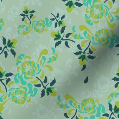 16-16R Kabuki Large Floral Green_Miss Chiff Designs