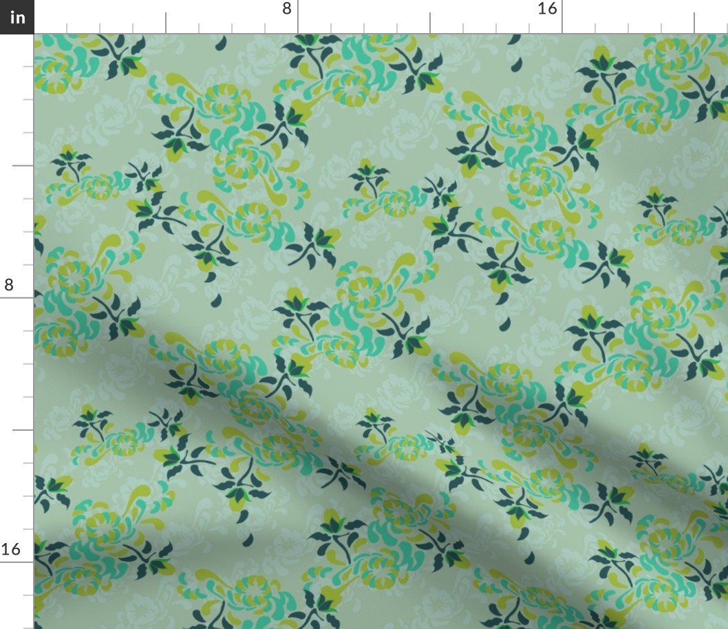 16-16R Kabuki Large Floral Green_Miss Chiff Designs