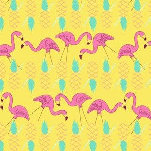 Flamingos and Pineapples-Yellow