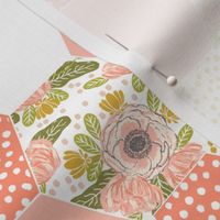 hexagon cheater quilt blush mustard yellow flowers florals cute flowers 