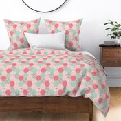 cherry blossoms cheater quilt hexie hexagon quilts kids baby girls mint and pink coral flowers florals blossoms flowers watercolors