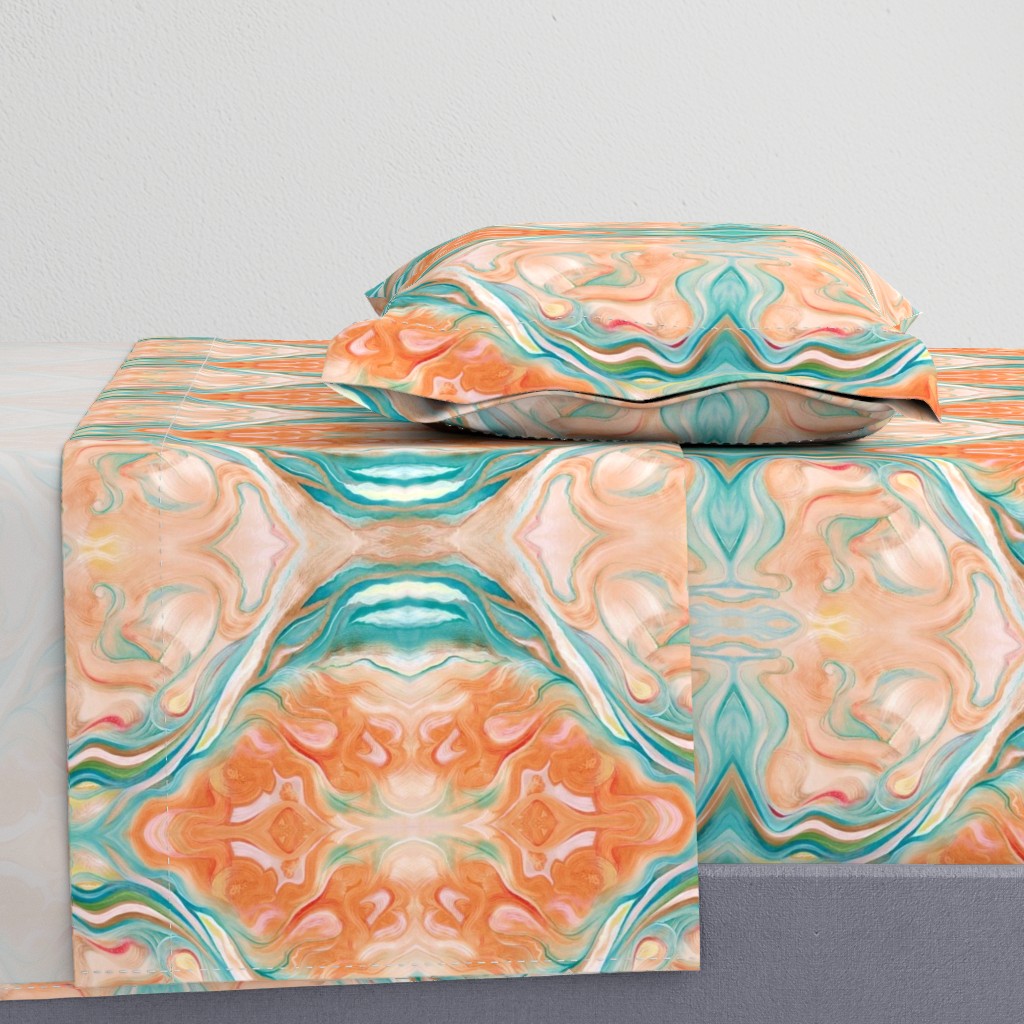 Marbleized Oil in Turquoise Blue and Peach