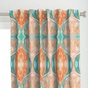 8x11-Inch Mirrored Repeat of Marbleized Oil Painting in Turquoise Blue and Peach