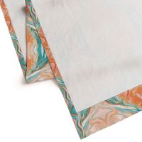 8x11-Inch Mirrored Repeat of Marbleized Oil Painting in Turquoise Blue and Peach