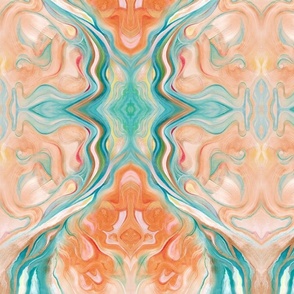 Marbleized Oil in Turquoise Blue and Peach