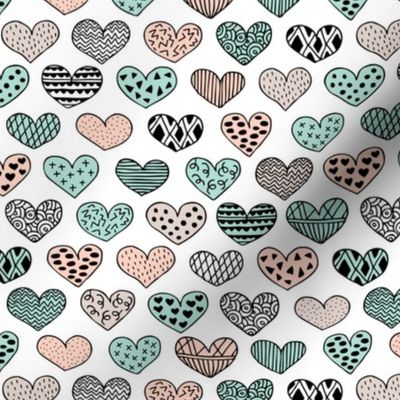 Geometric texture hearts love valentine wedding theme scandinavian style black and white mint coral