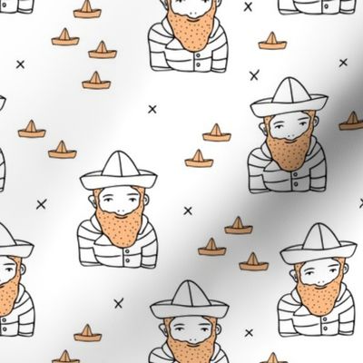 Hi sailor little french captain of the ship with origami boat hat scandinavian style ahoy fabric ginger kid