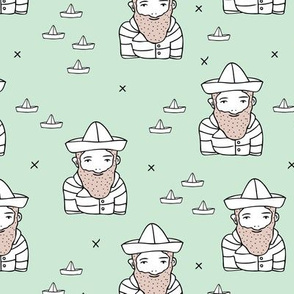 Hi sailor little french captain of the ship with origami boat hat scandinavian style ahoy fabric mint