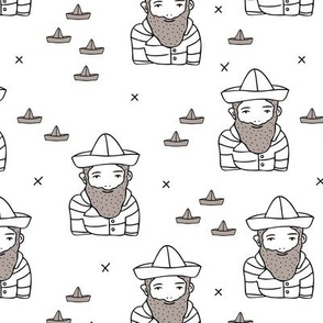 Hi sailor little french captain of the ship with origami boat hat scandinavian style ahoy fabric black and white
