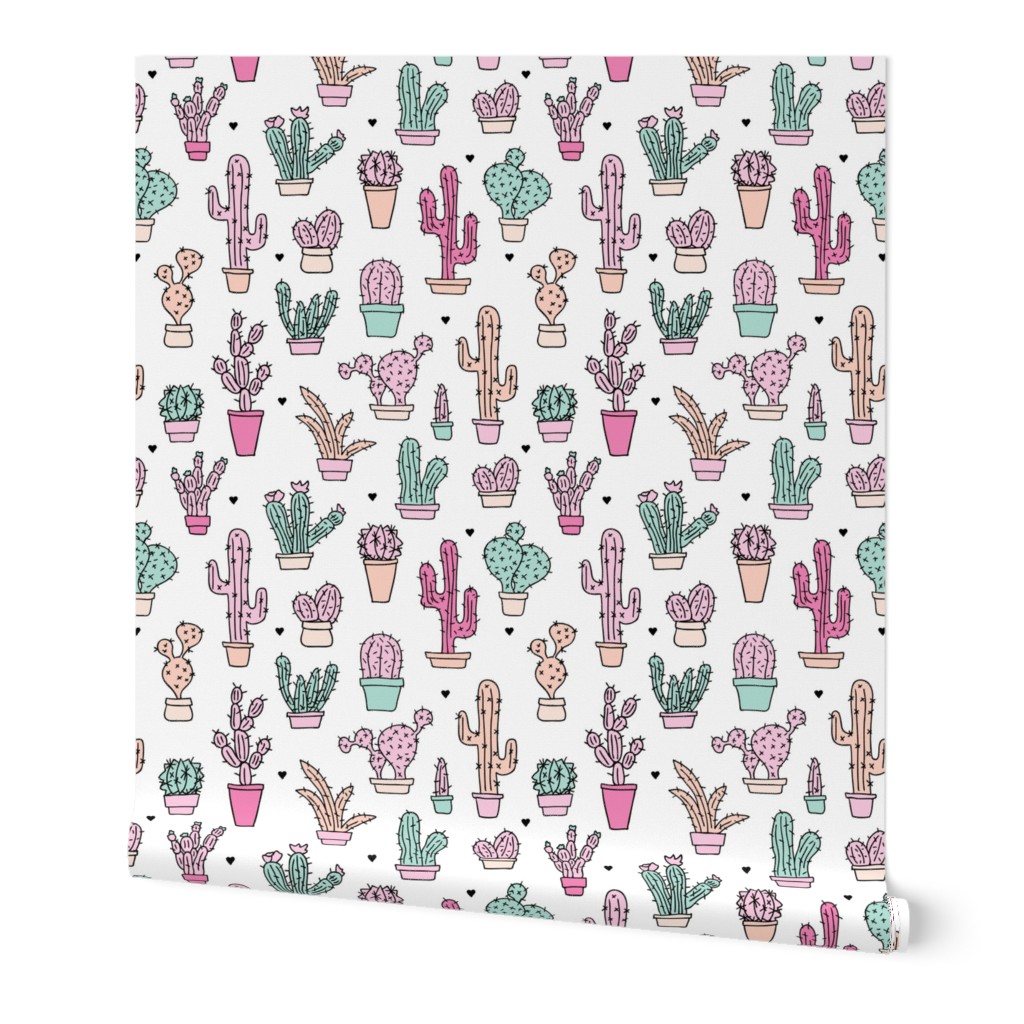 Cactus garden botanical succulent summer pastel pop pattern illustration print XS