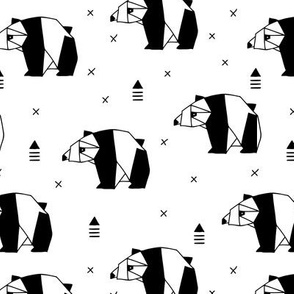 Origami animals cute panda geometric triangle and scandinavian style print black and white