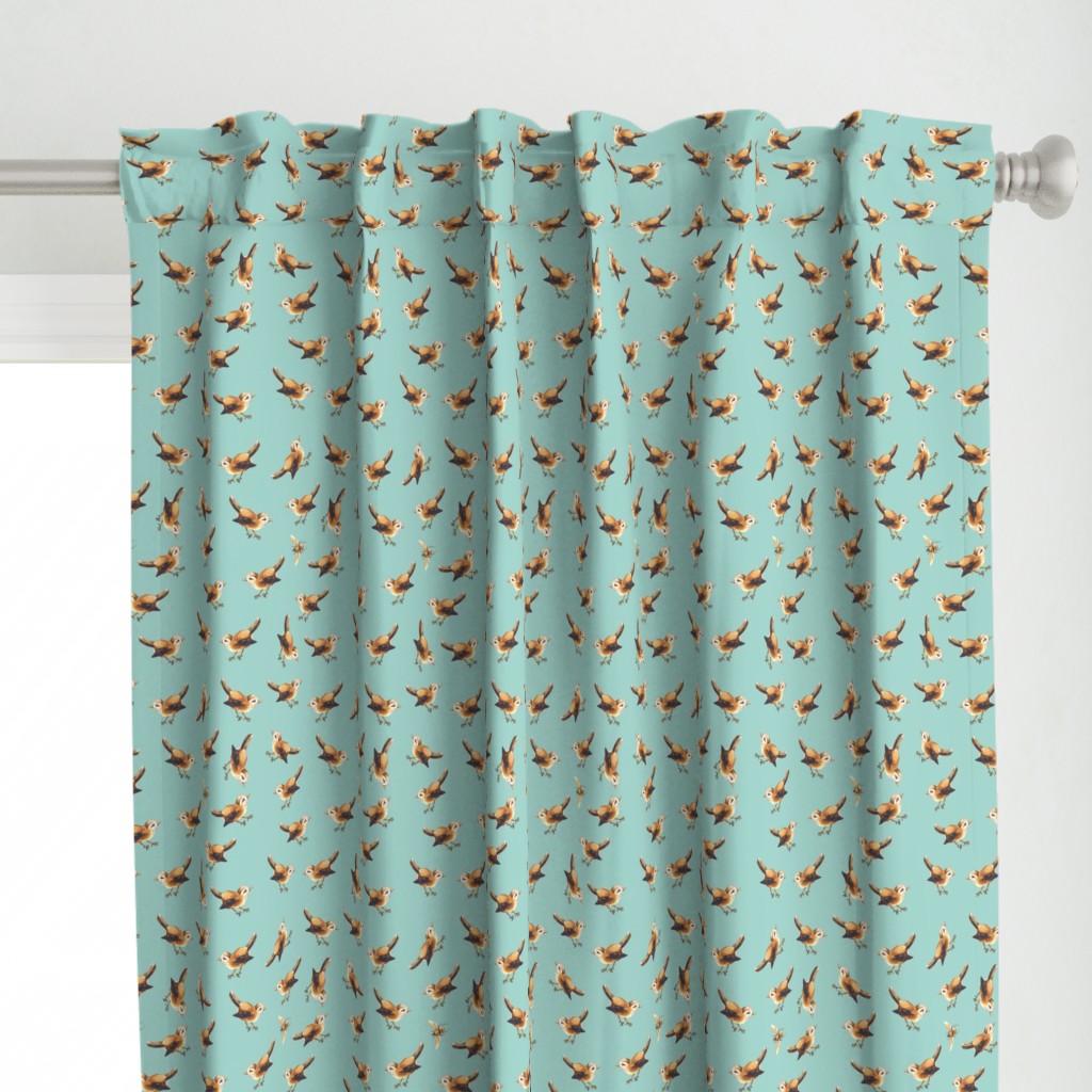 Copper Birds and Bees on Eggshell Blue