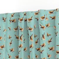 Copper Birds and Bees on Eggshell Blue