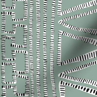  Black and White Striped geometric shapes on Green