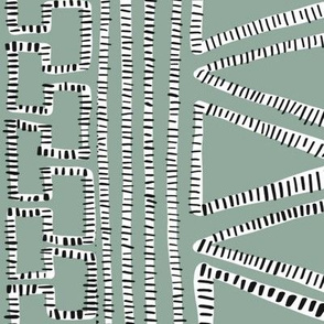  Black and White Striped geometric shapes on Green