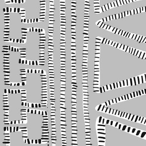 Black and White Striped geometric shapes on Grey
