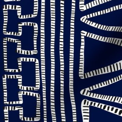  Black and White Striped geometric shapes on Indigo Blue