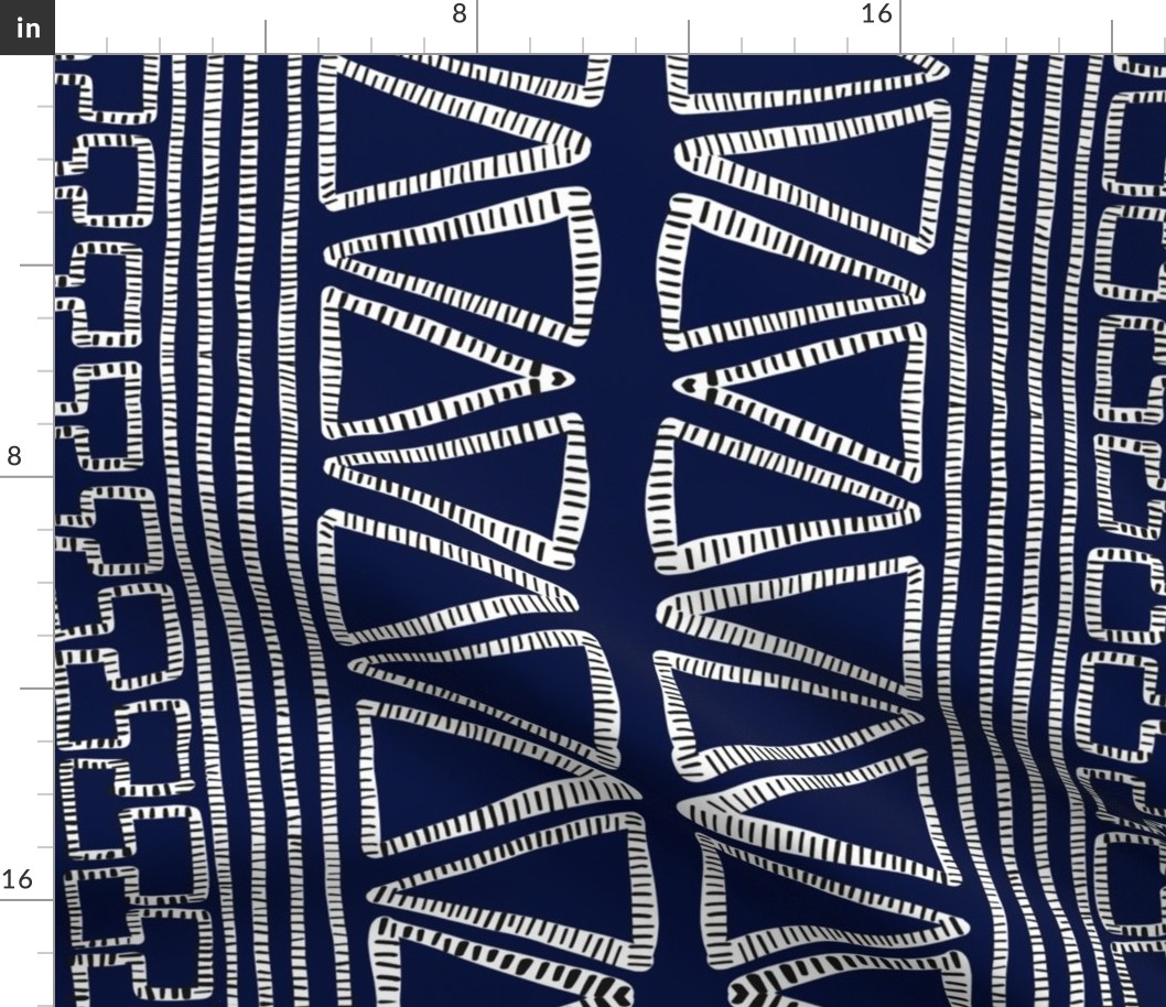  Black and White Striped geometric shapes on Indigo Blue